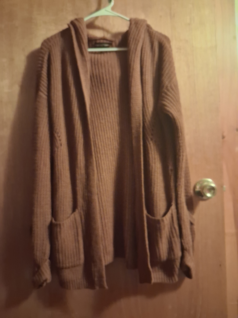 Almost Famous Ribbed Hooded Open-Front Cardigan in Brown
